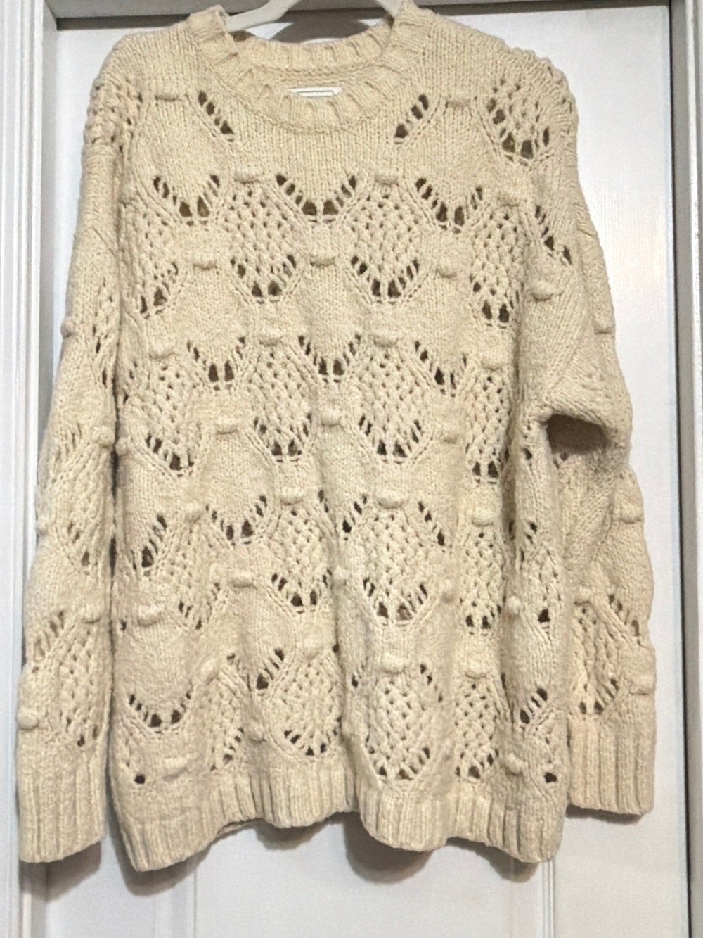 American Eagle Outfitters Cream Open-Knit Crew Sweater